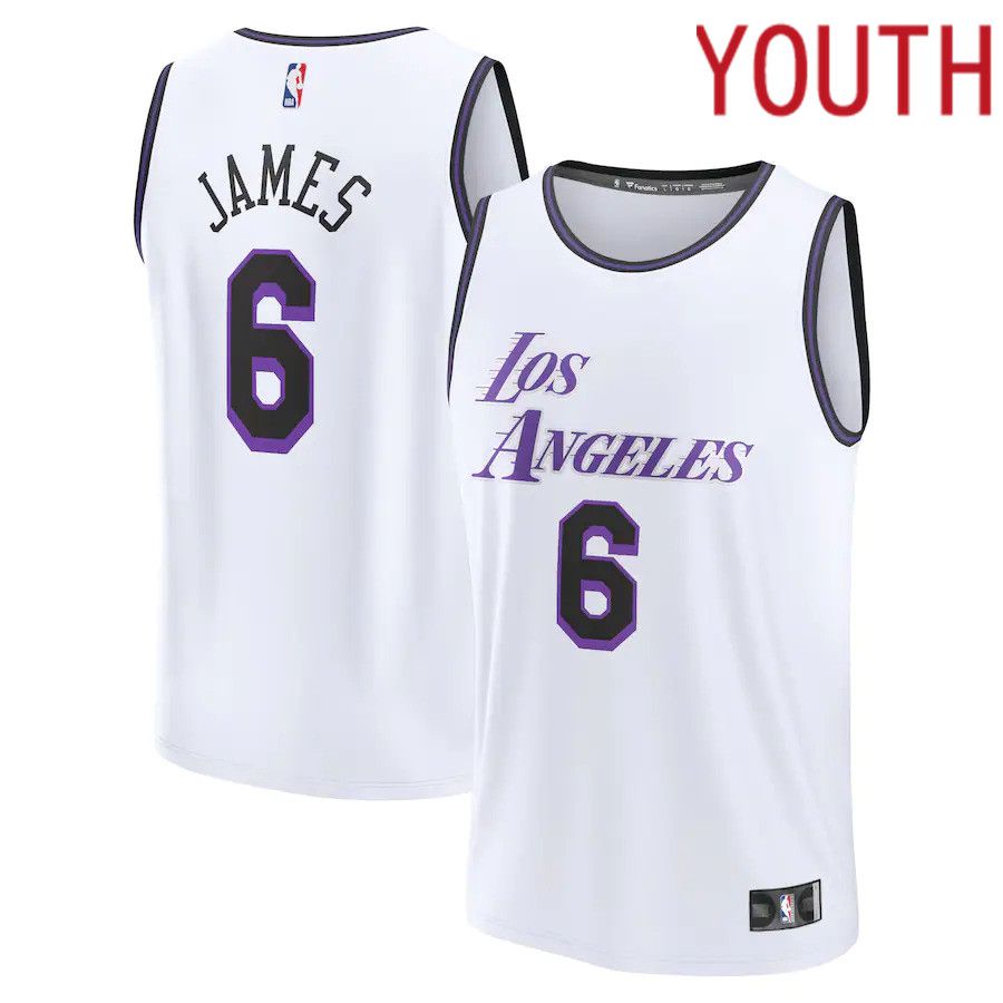 Youth Los Angeles Lakers 6 LeBron James Fanatics Branded White City Edition 2022-23 Fastbreak NBA Jersey